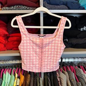 Caution To The Wind pink/white gingham sleeveless corset style crop top M NWT